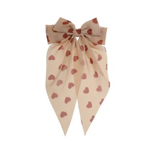 Unique Bargains Cute Heart Shaped Printed Bow Ribbon Spring Hair Clips 1 Pc - 1 of 4