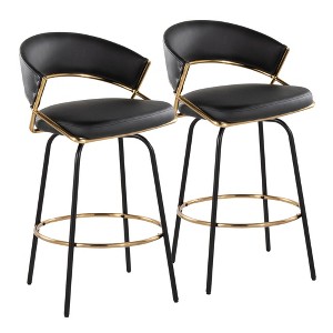 Fixed-Height 360° Swivel Counter Stools with Upholstered Seats and Metal Frame (Set of 2) for Kitchen or Bar Area - 1 of 4