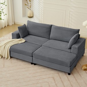 Mjkone 86 "W  Double Chaise Lounges Sofa Sleeper Chair,Corduroy Upholstered Modular Loveseat Sofa with Ottoman,Grey - 1 of 4