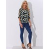 INSPIRE CHIC Women's Round Neck Ruffle 3/4 Sleeve Floral Print Chiffon Blouse - 3 of 4