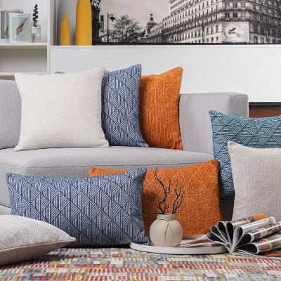 Bronze Orange Geometric Chenille Square Throw Pillow 18" x 18"