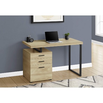 Contemporary Beige and Black Home Office Desk with 3 Drawers