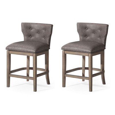 Maven Lane Hugo Low Back Kitchen Stool with Vegan Leather Upholstered Seat, Set of 2