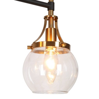Black and Brass 5-Light Linear Chandelier with Glass Shades