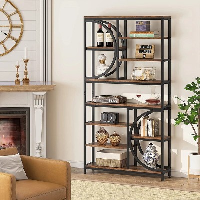 Hommoo 77-Inch Tall 8-Tier Industrial Bookshelf Brown