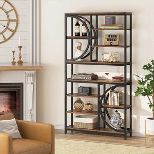 Hommoo 77-Inch Tall 8-Tier Industrial Bookshelf Brown - 1 of 4