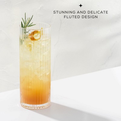 JoyJolt Elle Fluted Clear Glass Highball Set, 16oz