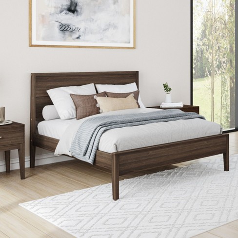 Plank+beam Solid Wood Duo Full Size Bed Frame With Panel Headboard ...