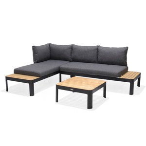 Amazonia 3pc Vista Teak/Cast Aluminum Outdoor Patio Conversation Set - 1 of 4
