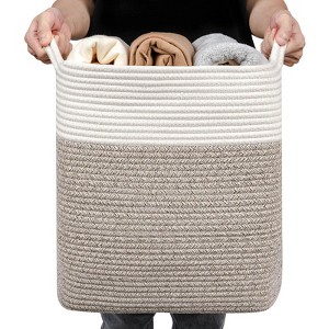 Aoibox Woven Storage Basket with Handle White Brown Collapsible Decorative Fabric Organizer for Toys Laundry Room - 1 of 4
