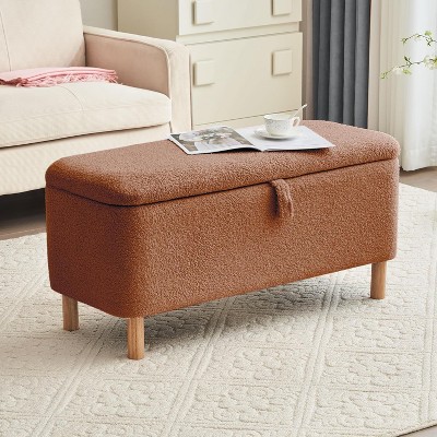 PAGED 39.3 Inch Ottoman Bench with Storage Modern Upholstered Bench with Wooden Legs, End of Bed Footrest for Living Room, Bedroom, Entryway