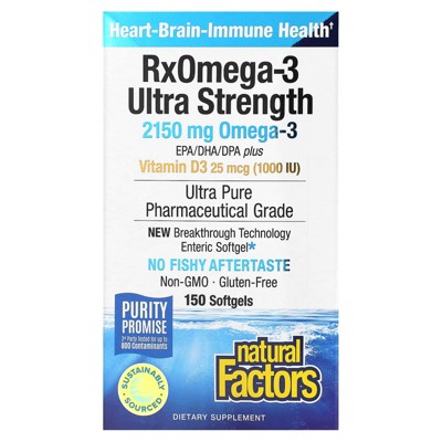 Natural Factors RxOmega-3  Ultra Strength with Vitamin D3, 150 Softgels