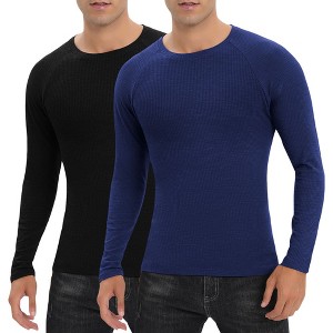 Men Long Sleeve Muscle Slim Fit T Shirts 2 Pack Stretch Casual Gym Workout Athletic Knit Tee Shirts 2025 - 1 of 4
