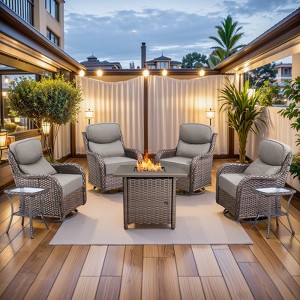 Buenhomino 5/7pcs Outdoor Patio Outdoor Conversation Fire Pit Set with Swivel Rocker Armchairs for Garden, Poolside, Backyard - 1 of 4
