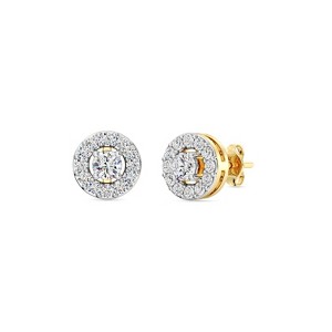 GILDED 1/4, 1/2, 3/4, 1 Carat Total Weight Lab-Grown Diamond Round Halo Shaped Stud Earrings in Sterling Silver & 14KT Yellow Gold-Plated - 1 of 4