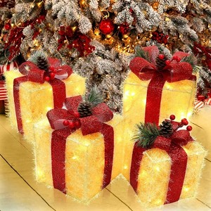 Set of 4 Christmas Decorations Lighted Gift Boxes, 80 LED Plug in Lighted Xmas Boxes - 1 of 4