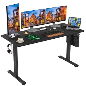 GlasFlength Desk, Standing Desk with Splicing Board, Adjustable Height for Study Room, Game Room, Office, Black, 55"*24"*27.5" - 1 of 4