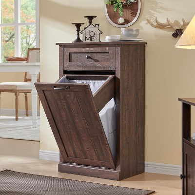 SinCiDo The Farmhouse Tilted Laundry Basket Cabinet,Laundry Storage Basket w/ Drawers or Hidden 10 Gallon Trash Can Cabinet,Bathroom,& Kitchen