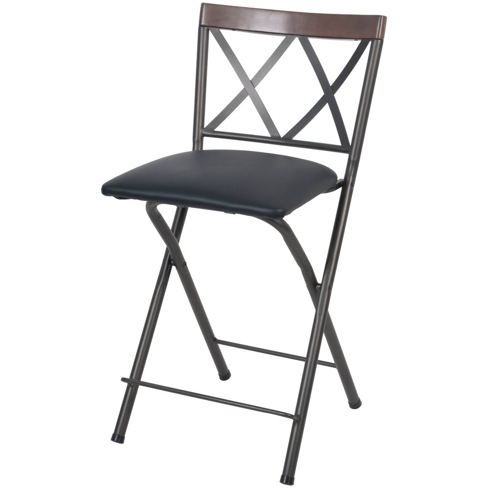 Photos - Chair 24" Folding Metal Counter Height Barstool Gunmetal (KD) - Holli Furniture