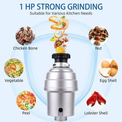Silver 1 HP Stainless Steel Continuous Feed Garbage Disposal