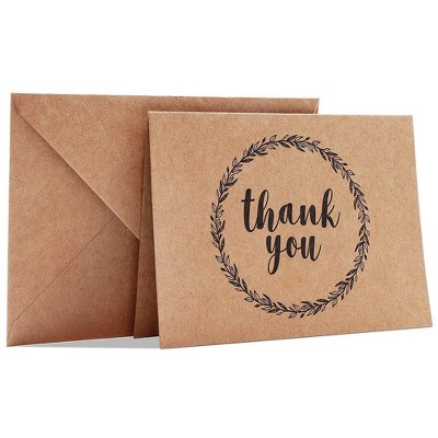 Best Paper Greetings 120-Count Thank You Cards with Envelopes, Mini Brown Kraft Note Cards, for Graduation Wedding Party Baby and Bridal Shower