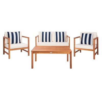 Montez 4pc Living Set with Accent Pillows - Natural/Beige/Navy - Safavieh