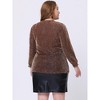 Agnes Orinda Women's Plus Size Glitter Sparkle V Neck Puff Long Sleeve Metallic Party Sequin Blouses - 4 of 4