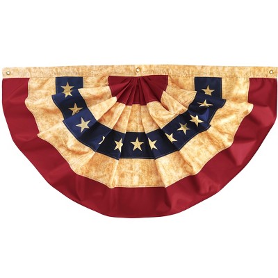 Vintage Patriotic Tea-Stained Pleated Bunting Flag with Stars