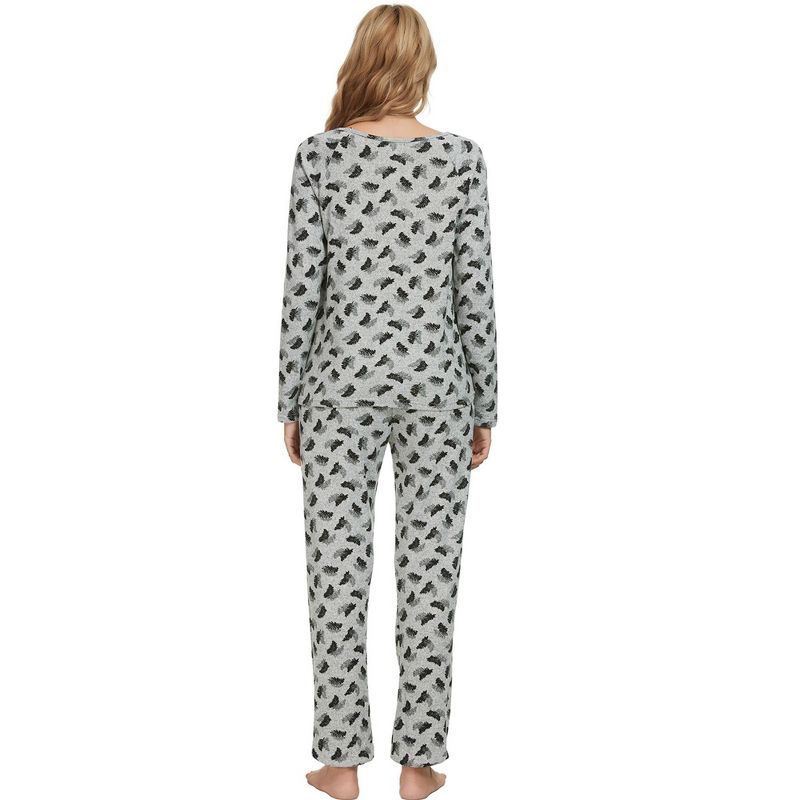 cheibear Women's Sleepwear Lounge Soft Nightwear with Pockets Long Sleeve Pajama Set, 4 of 6