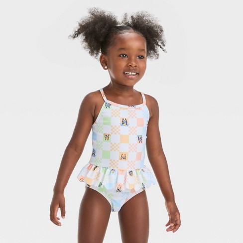 Toddler Girls Bluey Peplum Checkered One Piece Swimsuit Off