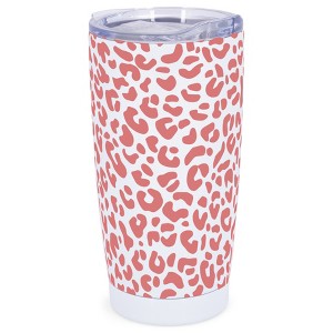Elanze Designs 20 oz Stainless Steel On the Go Insulated Travel Tumbler With Push Top Lid, Blush Pink Cheetah Leopard Print White - 1 of 4