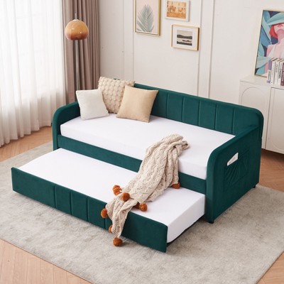 NicBex Twin Size Upholstered Daybed Frame with Trundle for Bedroom,Living Room,Guest Room,Apartment