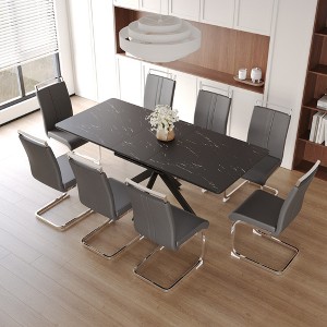 9-Piece Extendable Dining Set with Rectangle Kitchen Table and 8 C-shaped Tube Armless Chairs - 1 of 4