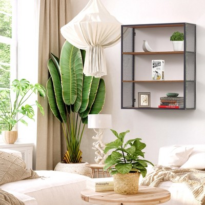 DOMETOUR 3-Tier Industrial Floating Shelves, Wall-Mounted Shelf, Rustic Bookshelf for Living Room, Bedroom, Bathroom, Rustic Brown