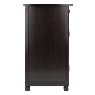 Transitional Espresso Wood Kitchen Cart with Storage and Towel Bar