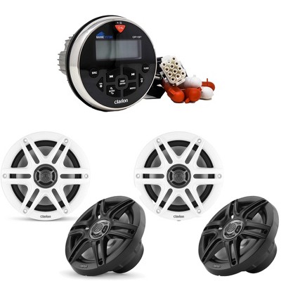 Clarion GR1BT Digital Media Receiver (Gauge Style) with (2) CMS-651-SWB 6.5-inch Marine Coaxial Speakers, Sport Grilles