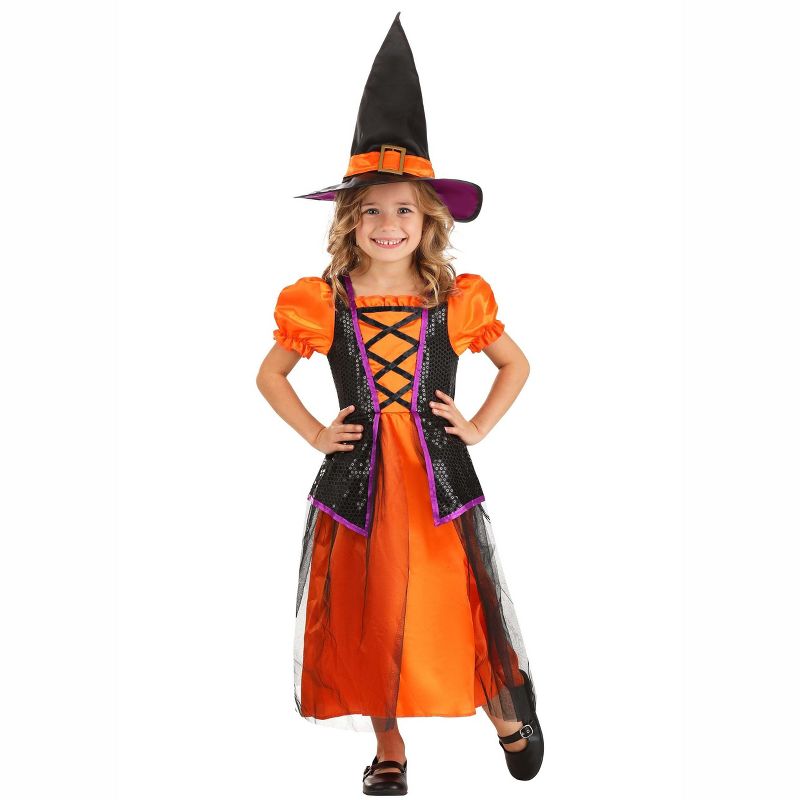 HalloweenCostumes.com Orange Light-Up Witch Girls Costume, 1 of 10