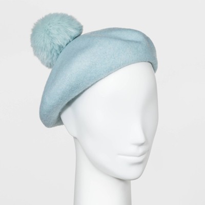 blue faux fur hat