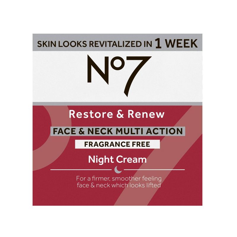 No7 Restore &#38; Renew Face &#38; Neck Multi Action Fragrance Free Night Cream - 1.69 fl oz, 5 of 9