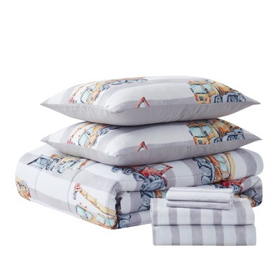 Full Reversible Gray and White Microfiber Kids Truck Bedding Set