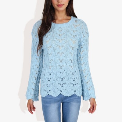 Anna-kaci Women's Long Sleeve Crochet Knit Sweater With Crew Neck And Relaxed Fit For Fall And ...