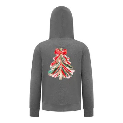 Everyday Kids Christmas Collection Red & Gold Painted Tree Girls Zip Up Hoodie – Holiday Sweatshirt