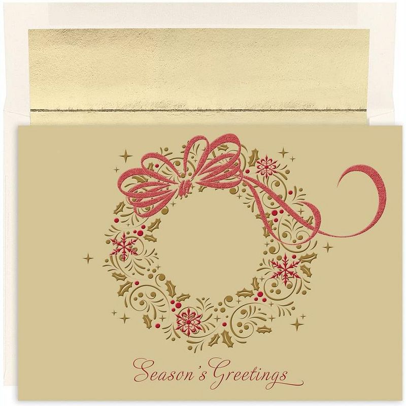 Great Papers! Holiday Greeting Card, Gold Shimmer Wreath, 16 Cards/16 Envelopes, 7.875" x 5.625" (849000), 1 of 2