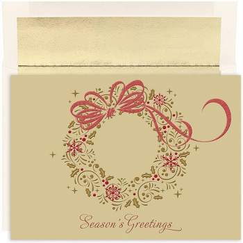 Great Papers! Holiday Greeting Card, Gold Shimmer Wreath, 16 Cards/16 Envelopes, 7.875" x 5.625" (849000)
