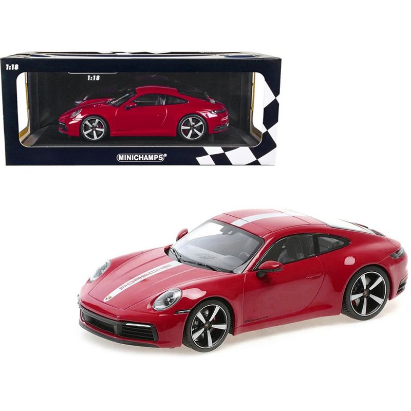 2019 Porsche 911 Carrera 4S Carmine Red with Silver Stripe Limited Edition to 600 pieces 1/18 Diecast Model Car by Minichamps, 1 of 4