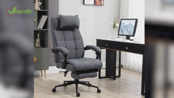 Vinsetto Executive Linen-Feel Fabric Office Chair High Back Swivel Task Chair with Adjustable Height Upholstered Retractable Footrest, Headrest and Padded Armrest, 2 of 15, play video