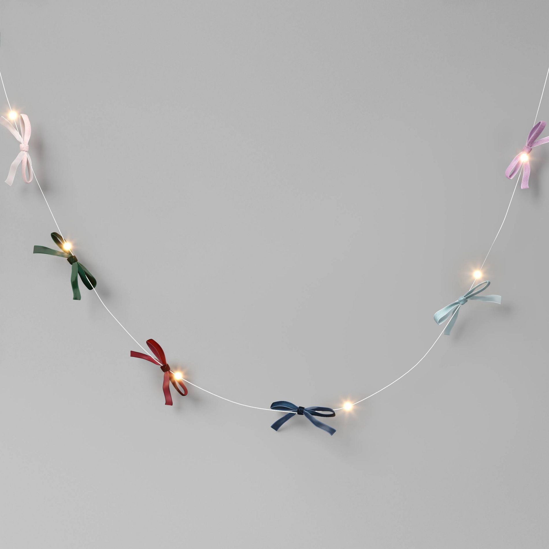 30ct LED Battery Operated Christmas Dewdrop Fairy String Lights Multi-Colored Velvet Bow Warm White with Silver Wire - Wondershop™