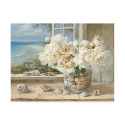 Large Multicolor Floral Canvas Art with Seashells