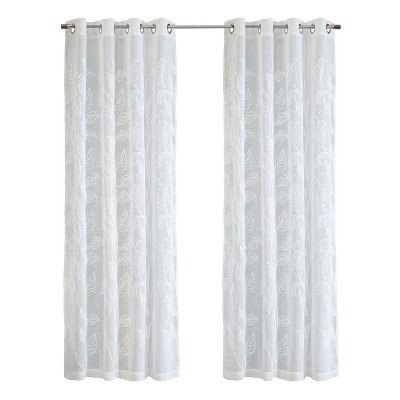 Habitat 100% Polyester Lausanne Sheer Chenille Leaf Delightful Texture Grommet Curtain Panel 52" x 84" Off White
