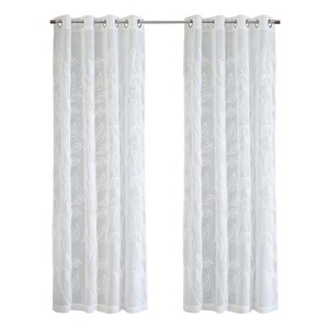 Habitat 100% Polyester Lausanne Sheer Chenille Leaf Delightful Texture Grommet Curtain Panel 52" x 84" Off White - 1 of 4